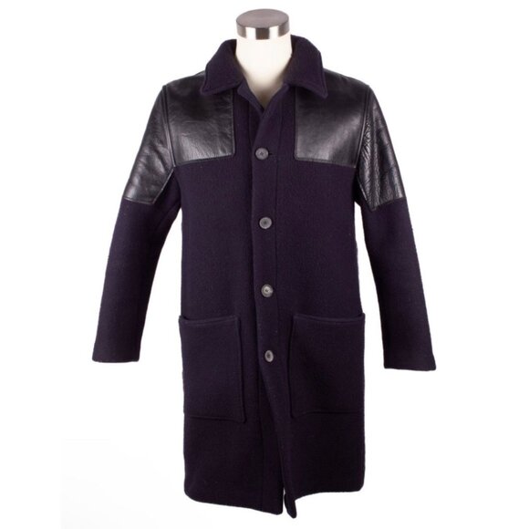 ACNE STUDIOS A/W 2015 MADS Dark Navy Black Wool Leather Heavy Coat - Picture 1 of 9